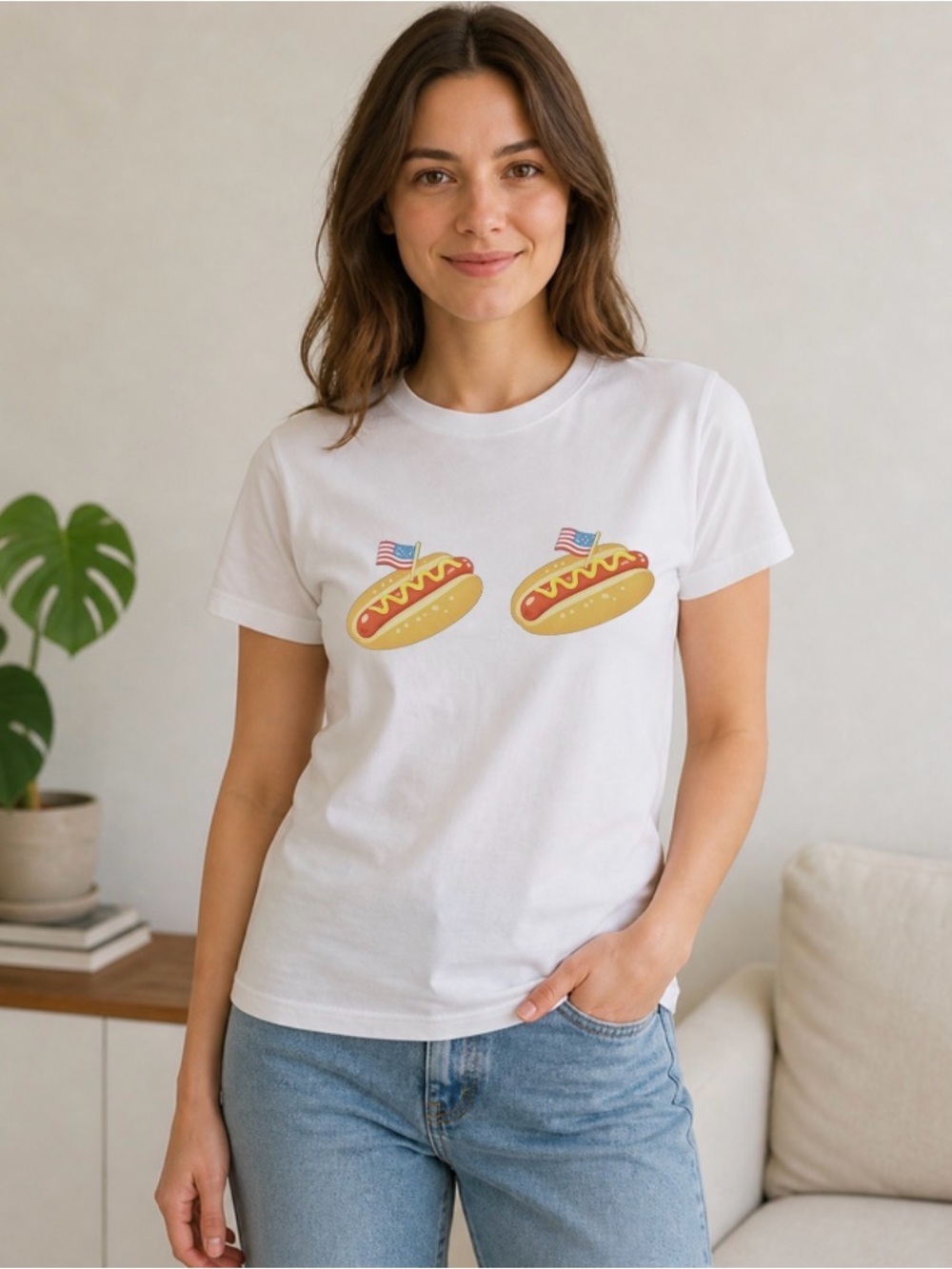 Patriotic Hot Dog Shirt Funny Fourth of July Tee